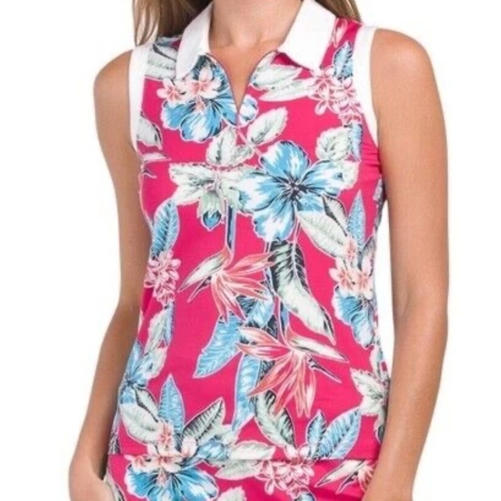 Tommy Bahama Golf Women's XS Deep Pink Hawaiian Tank Top Zipper Front NEW